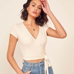Reformation Ivory Flora Wrap Top - Size S